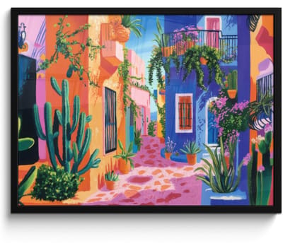 Poster in lijst - Fotolijst 70x50 cm - Posters - Geel - Blauw - Oranje - Huis - Posterlijst zwart - Decoratie - Wanddecoratie woonkamer - Muurdecoratie slaapkamer