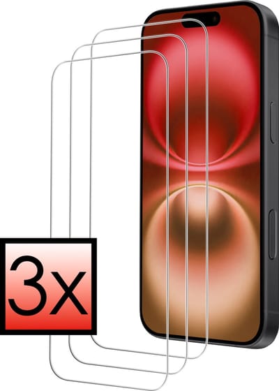 Screenprotector - 3 stuks - Geschikt voor Apple iPhone 16 - Volledige Dekking - Met Dichte Notch Full protection - Beschermglas - Gehard Glas - Tempered Glass - Screen Protector - Bescherm Cover