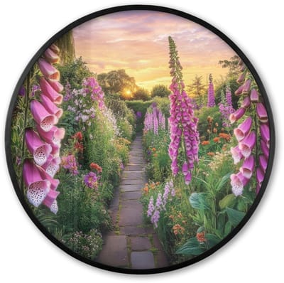 Poster in lijst Rond - Fotolijst 60x60 cm - Posters - Vingerhoedskruid - Bloemen - Tuin - Ronde posterlijst zwart - Decoratie - Wanddecoratie woonkamer - Muurdecoratie slaapkamer