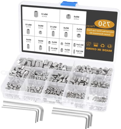 750 Stuks Verstelbare Schroeven Set, M2.5 M3 M4 M5 M6 M8 RVS Wormschroeven en Inbussleutel Assortiment