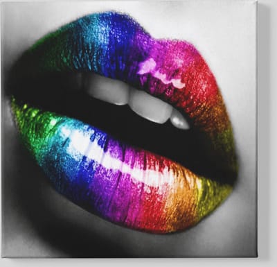 Canvas Schilderij - Lippen - Kleurrijk - Vrouwelijk - 40x40x2 cm