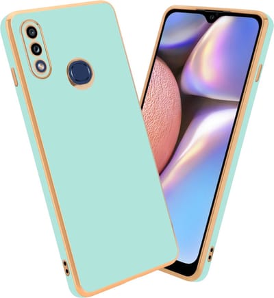 Cadorabo Hoesje geschikt voor Samsung Galaxy A10s / M01s in Glossy Mintgroen - Goud - Beschermhoes Case Cover van flexibel TPU-silicone en met camerabescherming
