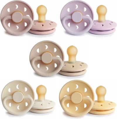 Frigg Moon Fopspeen set 5 stuks Soft Lilac,Blush,Croissant,Cream en Pale Daffodil 0-6 maand maat 1