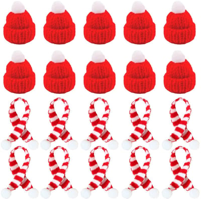 Dailygoods- Kerstmutsen Set van 20 - Mini-kerstmutsen/Sjaals - Gebreid/Polyester - Decoratie voor Poppen/Wijnflessen - Feestelijke Accessoires - 3,5 x 3,5 cm/22 cm - Kerstdecoratie