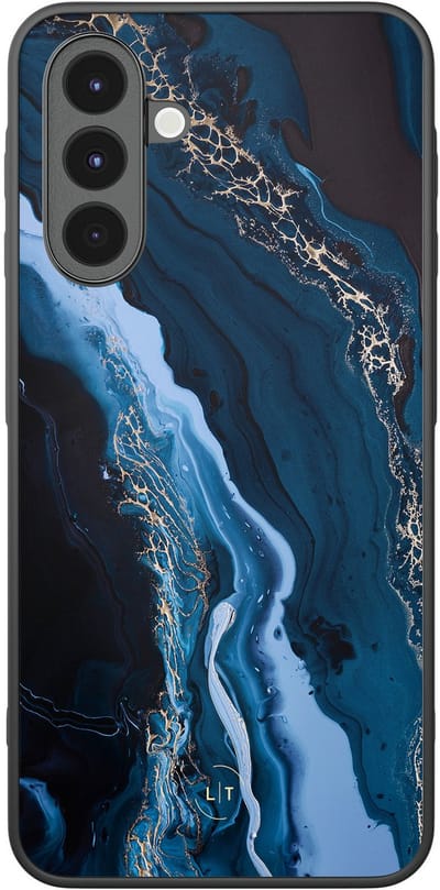 Leuke Telefoonhoesjes - Hoesje geschikt voor Samsung Galaxy A16 - Marmer lagoon blauw - Backcover zwart - Marmer - Blauw