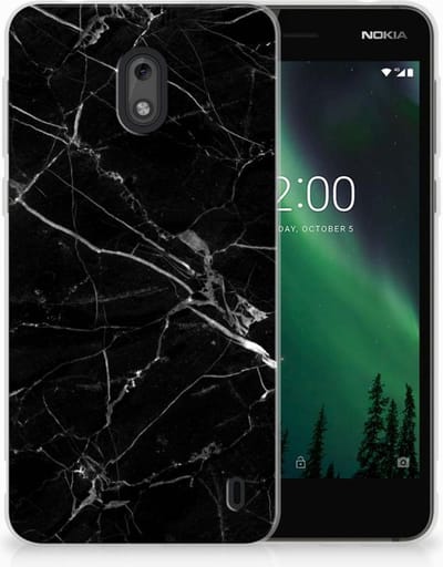 Nokia 2 TPU Siliconen Hoesje Marmer Zwart - Origineel Cadeau Vader