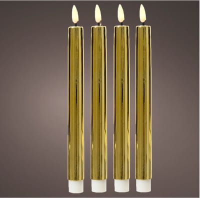 Lumineo Led dinerkaarsen - 4x st - goud - 24,5 cm - warm wit