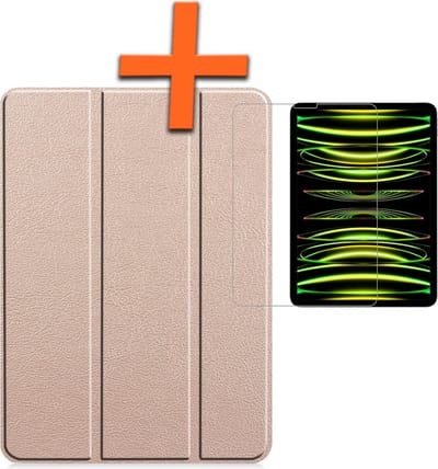 Hoesje - Geschikt voor Apple iPad Pro (2022) - 11 inch - 4e generatie - Met Screenprotector - Trifold Bookcase - Hard Cover - Hardcover Book Case - Tablet Hoes - Goud