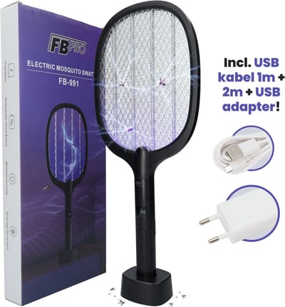 FB991 - Elektrische Vliegenmepper, Muggenlamp, Insectenlamp, Vliegenlamp, Vliegenvanger - De beste fruitvliegjes vanger, muggen, wespen, motten & meer - UV Lamp als Muggenvanger - Oplaadbaar - Zwart