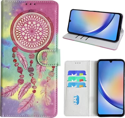 Hoesje geschikt voor Samsung Galaxy A34 Bookcase met dromenvanger print Roze