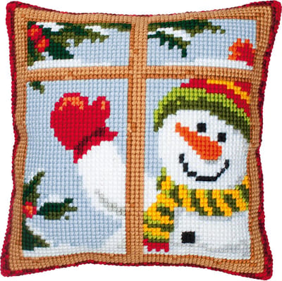 Vervaco - Kruissteekkussen kit - Kerst - Zwaaiende sneeuwman - PN-0008519 - Borduren - Borduurpakket - Borduurpakket volwassenen - Borduurpakket kind