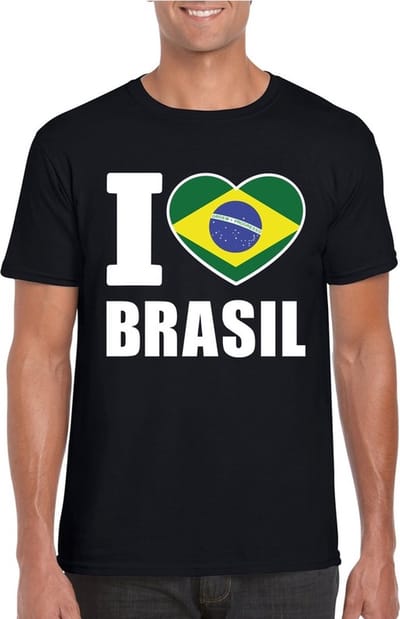 Zwart I love Brazilie supporter shirt heren - Braziliaans t-shirt heren S