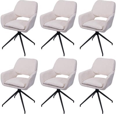 Set van 6 eetkamerstoelen MCW-N74, keukenstoel, draaibaar met terugloop, chenille stof (490g/m²) Oeko-Tex ~ crème