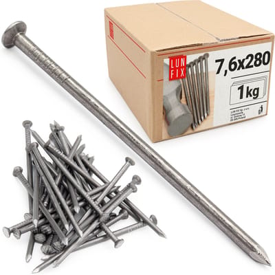 LUN FIX - Stahlnägel 7,6 x 280 mm - 1kg (ca.10 stk.) - Onverzinkte bouwnagels - Nagels voor timmerwerk