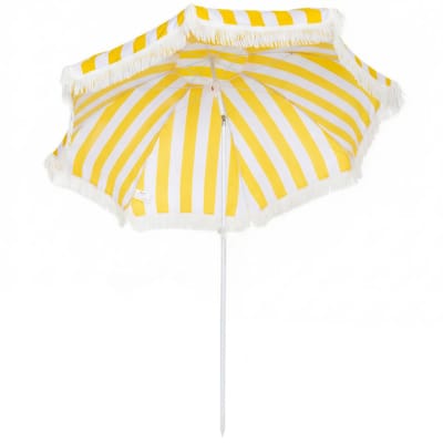 Bresht Parasol - Strandparasol - Kantelbaar - Gemakkelijk mee te nemen - Bohemian uitstraling - Wit met geel - 180 x 200 cm