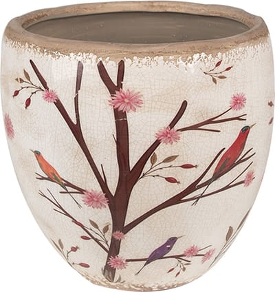 Keramiek Bloempot voor Binnen – Bruin Takken – Rustieke Pot – Ø 18 cm – Takkenmotief