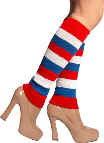 Partychimp Voordeelverpakking 6 pack Beenwarmers voor bij Carnavalskleding Dames Carnaval Accessoires Verkleedkleren Volwassenen WK Voetbal EK Voetbal Holland - Rood/Wit/Blauw- Katoen/Polyamide/Elastaan - One-Size - 6 pack