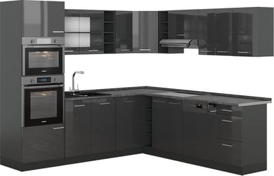 Vicco Hoekkeuken R-Line, Antraciet Hoogglans/Antraciet, 247 x 237 cm, WB Antraciet