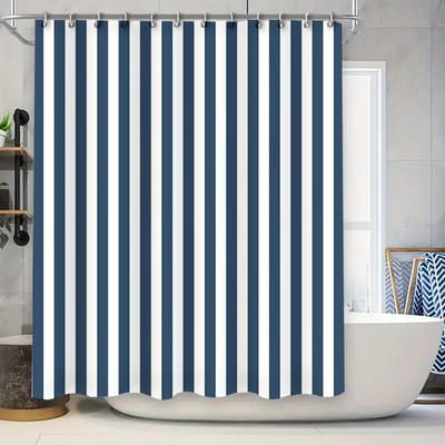 Moderne Blauw-Witte Gestreepte Douchegordijn Voor Badkamer Decor Waterdichte Stof Deur Hangend Maat Aanpasbaar (180 X 24 W60H190(CM)-1 Pcs