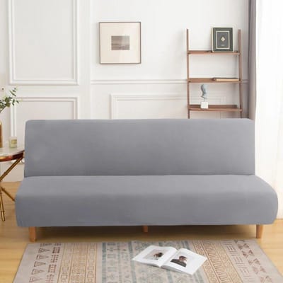 Housse de canapé-lit sans accoudoirs de couleur unie, housse de canapé élastique bon marché pour le salon, housses amovibles lavables, housse de canapé pliante M size 155-185cm 1PC gray