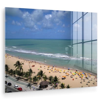 ® Glasschilderij 160x120 cm - Schilderij acrylglas - De Bao Viagem van Recife met palmbomen in Brazilië - Foto op glas - Muurdecoratie woonkamer - Wanddecoratie slaapkamer - Schilderijen