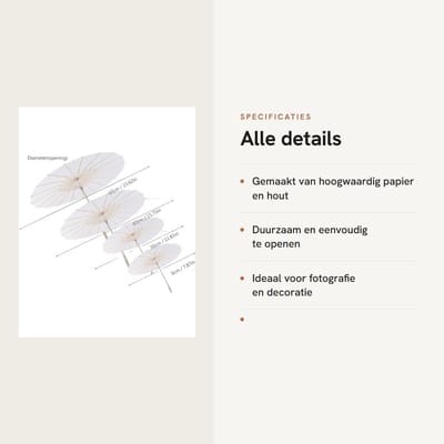 Dailygoods- Parasol 60 cm - Decoratieve Papieren Parasol - Houten Balein - Ideaal voor Bruiloft - Feest - Kinderen Decoratie - Decoratieve Paraplu