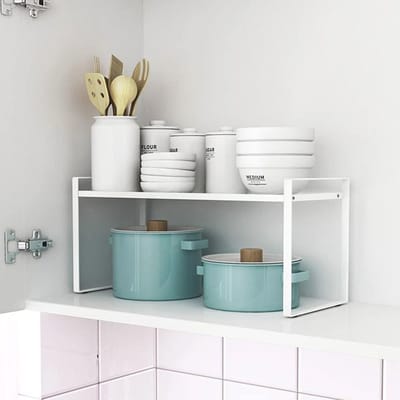 Stapelbare opbergkasten voor keuken en huis - Multifunctioneel kruidenrek met houten handvatten - 36-60 x 21 x 18 cm