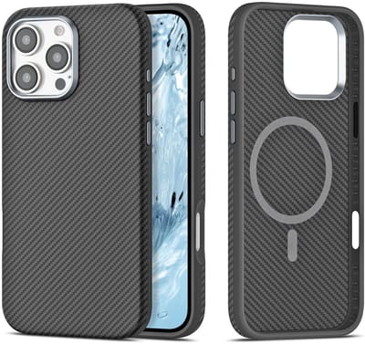 IYUPP Hoesje geschikt voor iPhone 16 Pro Hoesje Carbon - Geschikt voor MagSafe - Carbon Textuur - Shockproof Back Cover - Zwart