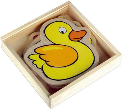 Houten Puzzel Kist - Boerderij Puzzels - Kind Ontwikkeling - Inclusief Houten Lijst - 19 x 22 cm - Multicolor