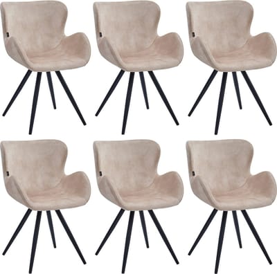 Colenis® - Anabella Eetkamerstoel - Set Van 6 - Beige - Adoré Velvet - Industrieel - Met armleuning