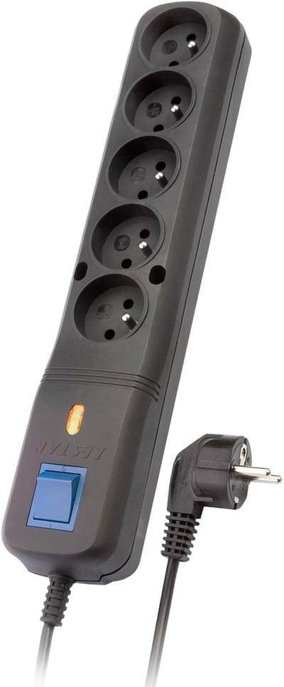Lestar LV-530W Serie - Overspanningsbeveiligingsstrip - 3m - 5xVDE 10A - Zwart