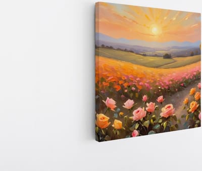 Saammp Canvas Schilderij - Landschap - Roze Bloemenveld - Abstract - 20x20 - Foto op canvas - Wanddecoratie - Muurdecoratie Woonkamer - Slaapkamer decoratie - Canvas Print