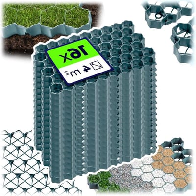 Paddockplaten Kunststof - Grasrooster Gazonstabilisator - Oprit Versterken - Draagvermogen 1000 T/m² - 60x40cm 16 stuks - Groen