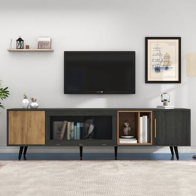 Sweiko TV-meubel - Geschikt voor 90-inch TV - Donkergrijs + houtnerf