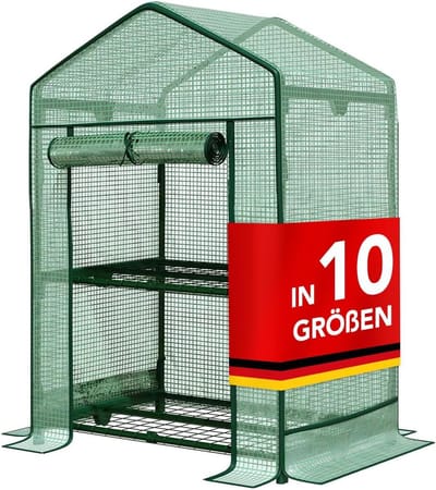 FLOORDIREKT Bloom Kas - Weerbestendige Kas met Robuust Stalen Frame - Compact Plantenhuis - met 2 Opbergniveaus - 49 x 69 x 93 cm