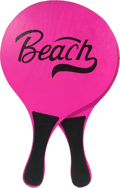 Gebro beachball set - neon roze - hout - 35 x 20 cm - strandspelletje - tennis