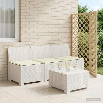 vidaXL - 3-Zits - Tu - bank - met - Kussens - Rattan - Look - 3-zits - PP - Wit