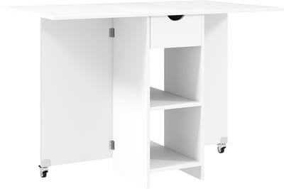 HOMCOM Opklapbare eettafel, mobiele keukentafel voor 2-4 personen met open schappen, 1 lade, opklapbare tafel voor kleine ruimtes, eetkamer 114,5 x 70 x 75 cm, wit