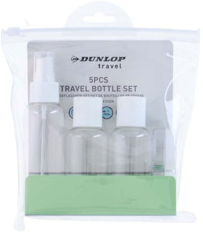 Dunlop Reisflesjes Set 5-delig - Transparante Travel Bottles - Toegestaan in Handbagage - Navulbaar en Eenvoudig te Reinigen - Ideaal voor Lotions, Shampoo en Gel - Kunststof