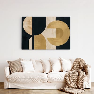 Saammp - Canvas Schilderij - Abstracte Geometrische Kunst - Goud - 70x50 - Foto op canvas - Wanddecoratie - muurdecoratie Woonkamer - Slaapkamer decoratie - Canvas Print