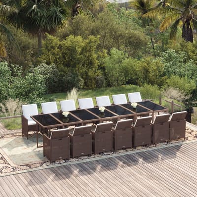 vidaXL - 15-delige - Tuinset - met - kussens - poly - rattan - bruin