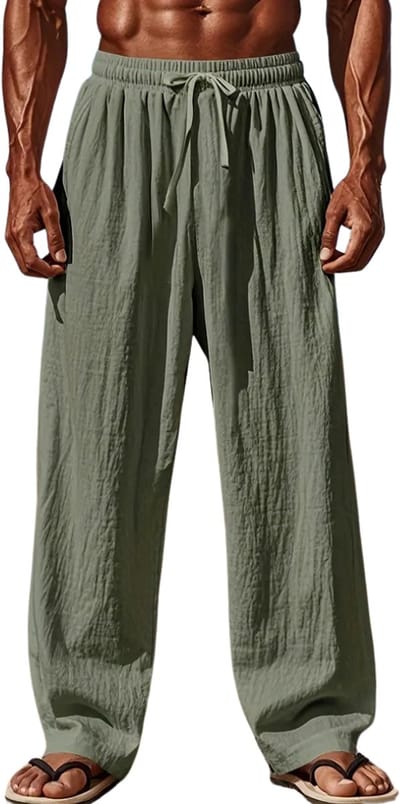 Livano Linnen Broek Heren - Zomerbroek - Volwassenen - Lange Broek - Pantalon - Strandbroek - Zomer - Ibiza Stijl - Groen - Maat S