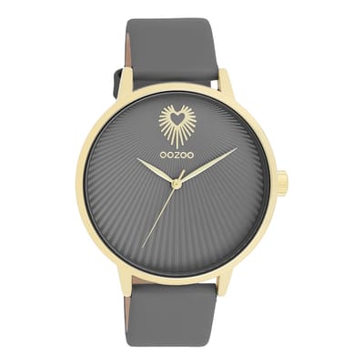 OOZOO Timepieces - Goudkleurige OOZOO horloge met rook grijze leren band - C11244