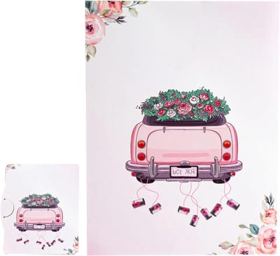 Trouwkaart - Wenskaart Uitnodiging - Bruiloft Vieren - 3D Vintage Auto Design - 15 x 20 cm - roze
