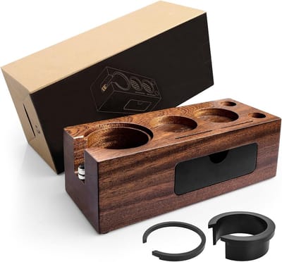 Tamperstation Koffie - Barista Accessoire - Espresso Bereiding - Verstelbare Hoogte - 58 mm - Walnoot
