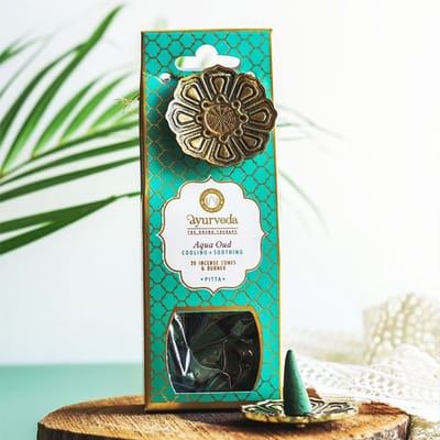 Song of India - Song of India - Ayurveda Incense cones with Metal hanging burner - Aqua Oud (Pitta) - 20 stuks