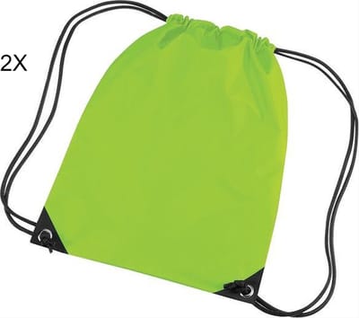 Scoby - 2 x Gymtas - Sporttas voor Kinderen - Drawstring Bag - Festivals, School, en Sport - 12L - Licht Groen - One Size - 2 Stuks
