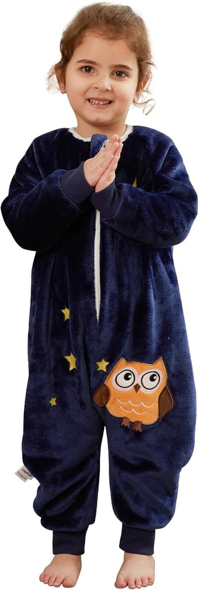 Flanellen Slaapzak - Trappelzak Voetenzak - Warme Baby Nach - Dubbele Rits - 5-6 Jaar - Blauw Uil