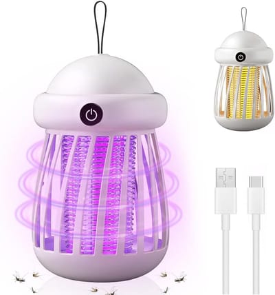 Set van 2 2-in-1 Muggenlampen met UV-lichtsensor, Elektrische Vliegenmepper 5 W, Oplaadbaar 360° voor Binnen en Buiten, Slaapkamer, Tuin, Kamperen