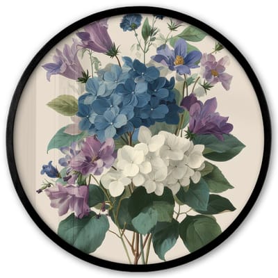 Poster in lijst Rond - Fotolijst 40x40 cm - Posters - Bloemen - Gedetailleerd - Rust - Realistisch - Ronde posterlijst zwart - Decoratie - Wanddecoratie woonkamer - Muurdecoratie slaapkamer